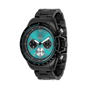 Vestal Chronograph Watch 43mm Black Stainless Steel Teal Dial Unisex Analog Disp